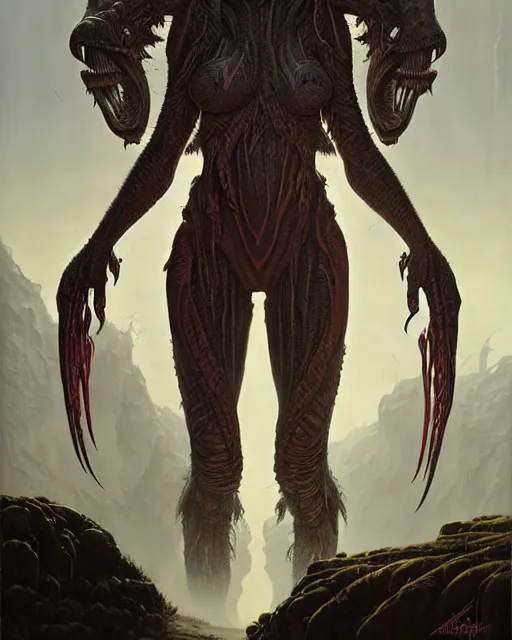 Prompt: a portrait of a yautja predator, ultra realistic, wide angle, intricate details, highly detailed by peter mohrbacher, wayne barlowe, craig mullins