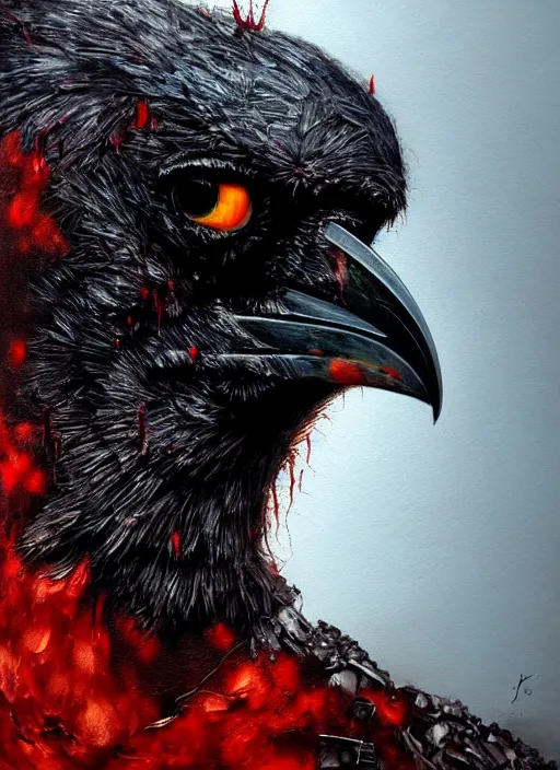 Image similar to close up portrait of a zombie crow in the mountains of hell, oil painting by tomasz jedruszek, cinematic lighting, pen and ink, intricate line, hd, 4 k, million of likes, trending on artstation