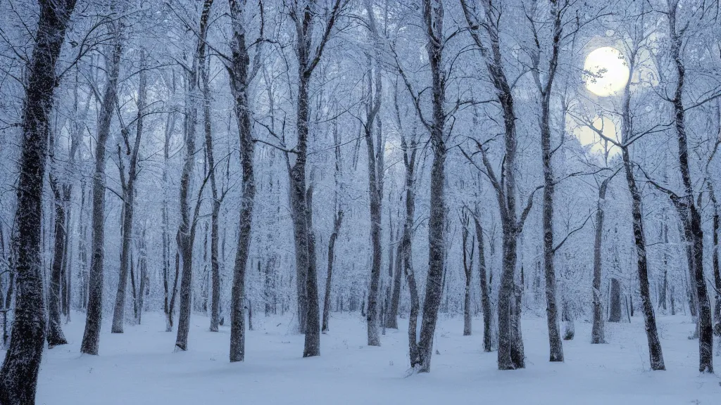 Image similar to A snowy forest lit by the light of the full moon