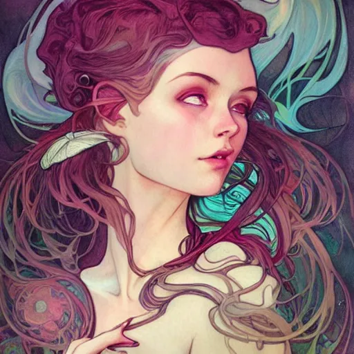 Image similar to a portrait in the style of anna dittmann and loish and alphonse mucha.