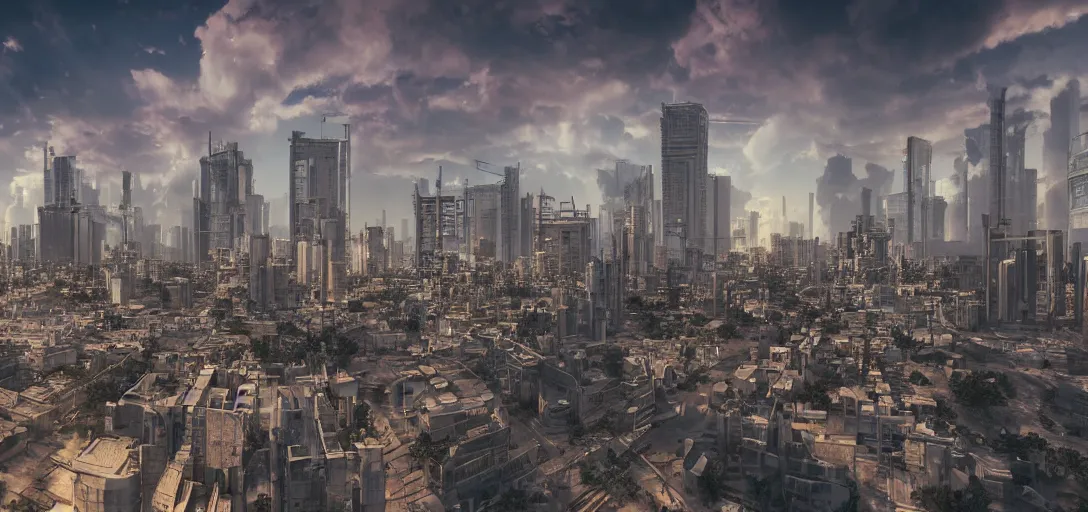 Image similar to tel aviv as an utopian cyberpunk city epic sky photography octane render hyper realistic detailed