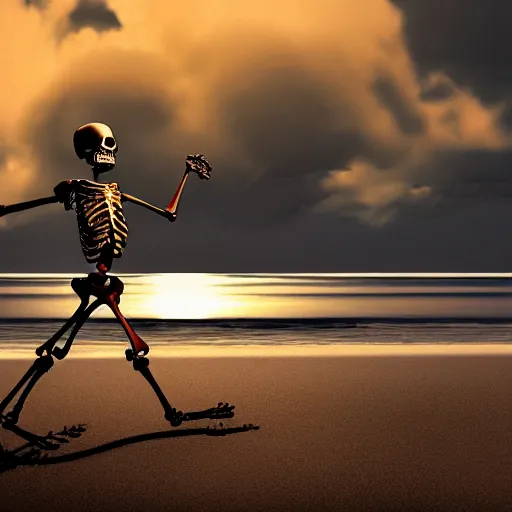 High Resolution Photo Of Relaxed Skeleton Walking On 