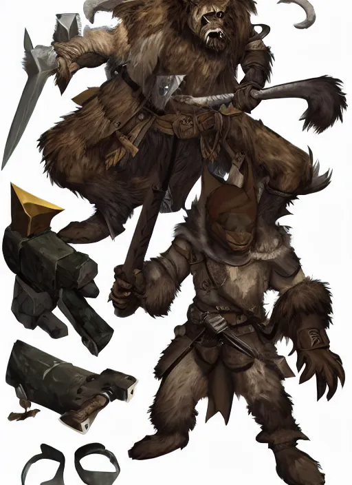 Image similar to bugbear ranger, black beard, dungeons and dragons, hunters gear, character design on white background, by makoto shinkai