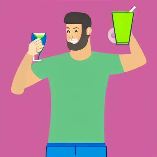 Image similar to male athlete with green smoothie in hand in the style of kurzgesagt