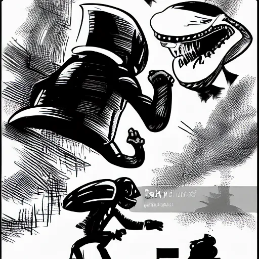 Prompt: An hyperstylized image of an MIB encountering an alien for the first time, detailed, ominous, black and white