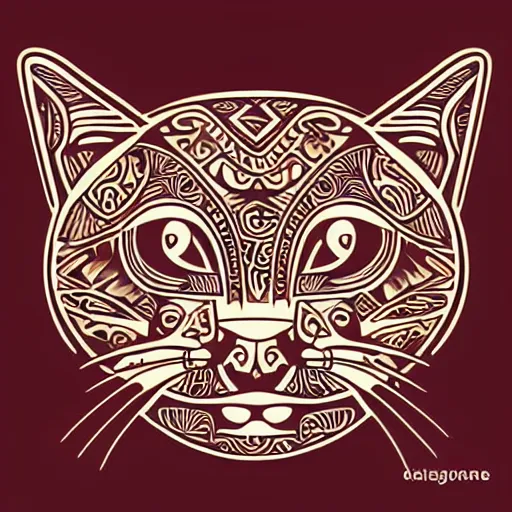 Image similar to tattoo sketch of a cat with one eye, on a paper, maori ornament, polinesian style, minimalism, line art, vector, geometric