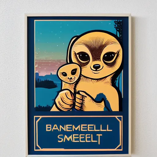 Prompt: meerkat smiling and giving thumbs up by Dan Mumford