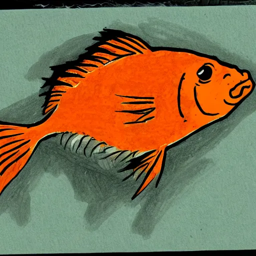 Prompt: drawing of a goldfish drawn in the style of q hayashida