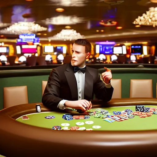 Prompt: a secret service agent playing poker in a casino, photorealistic, ultra detailed, high resolution, 8 k