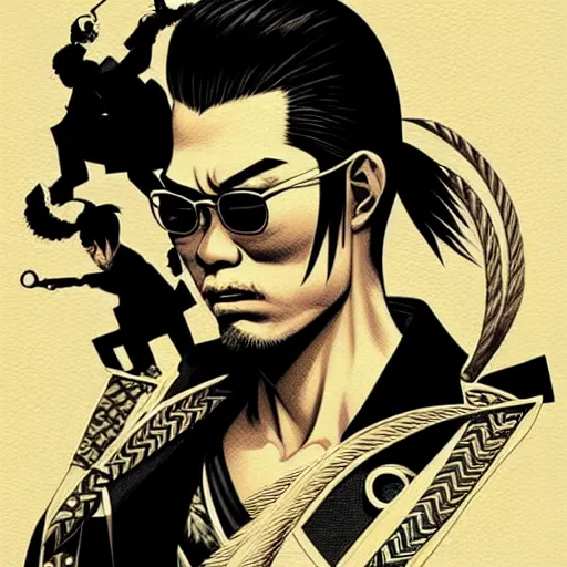 Image similar to silhouette of a Yakuza warrior illustration, medium shot, intricate, elegant, highly detailed, digital art, ffffound, art by JC Leyendecker and sachin teng