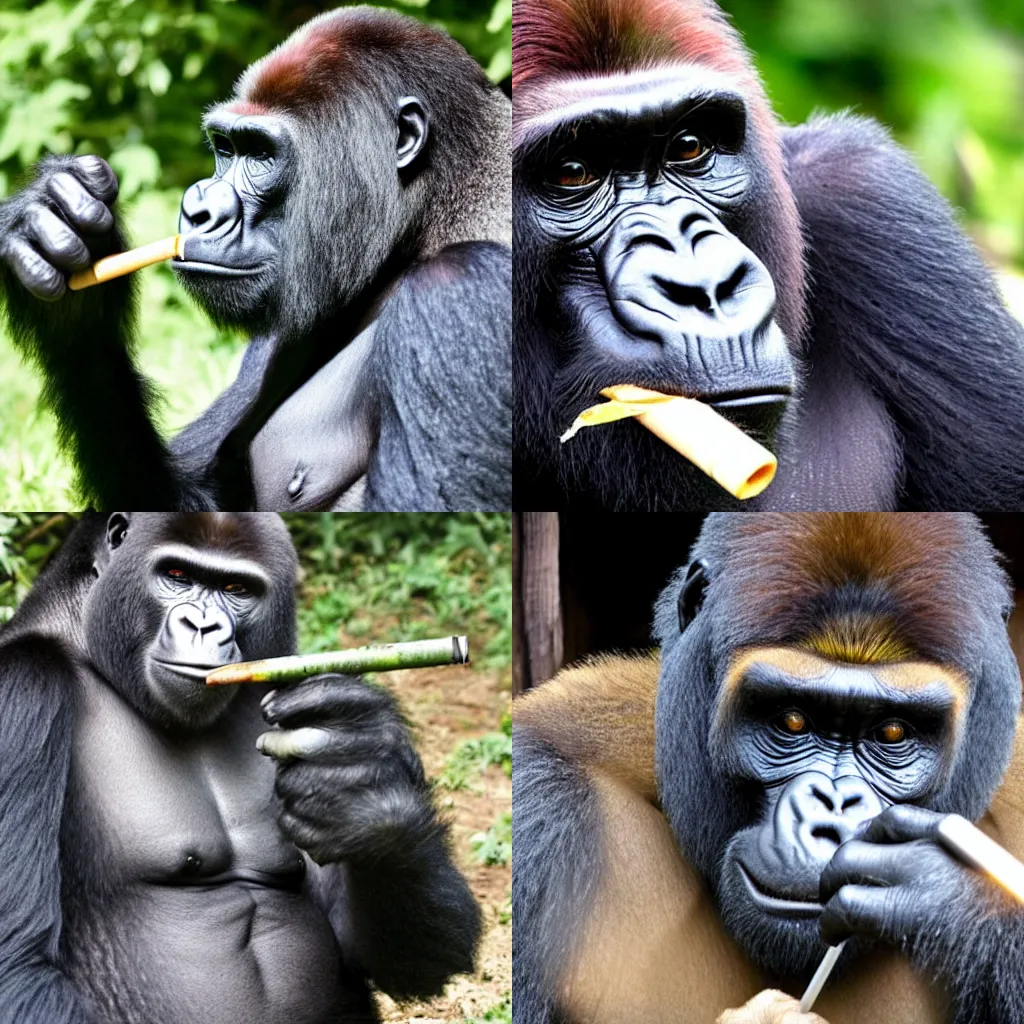 Prompt: a gorilla smoking a joint