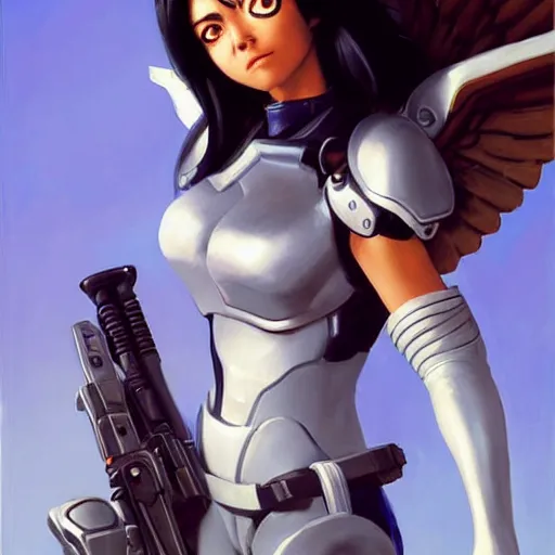 Image similar to greg manchess portrait painting of battle angel alita as overwatch character, totally whack, medium shot, asymmetrical, profile picture, organic painting, sunny day, matte painting, bold shapes, hard edges, street art, trending on artstation, by huang guangjian and gil elvgren and sachin teng