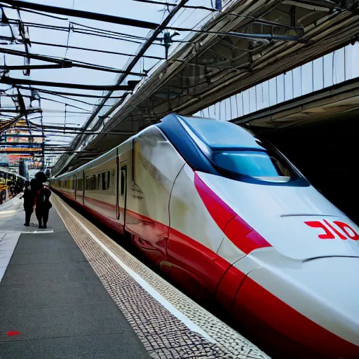 Prompt: a japanese bullet train being eaten by a man leica 4 k ultra wide photo