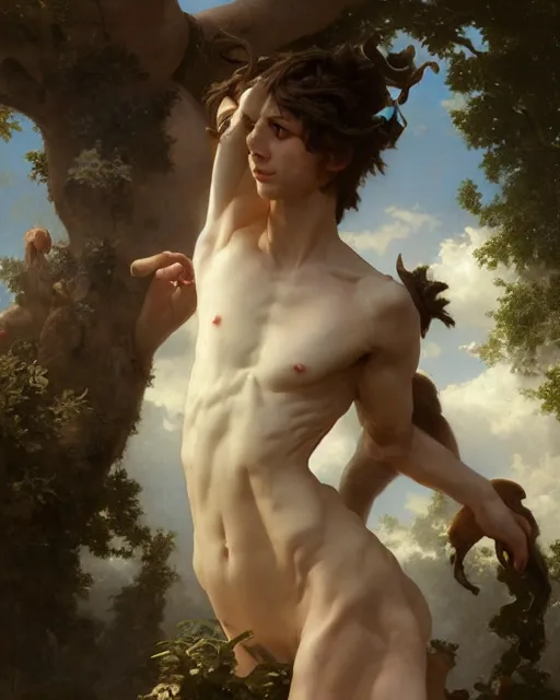 Prompt: satyr, very detailed, beautiful, intricate, cinematic, artstation, william bouguereau, daniel gerhartz, greg rutkowski, rossdraws, octane render