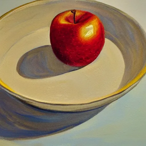 Image similar to a painting of an apple in a bowl