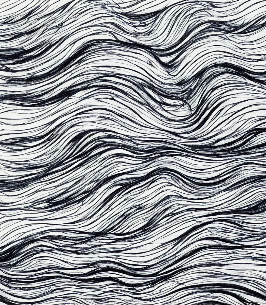 Image similar to a beautiful painting of symmetric waves on the coast, lineart, charcoal sketch, extremely fine finish, high detail, simple style