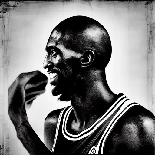 Image similar to Portrait of Boston Celtics Kevin Garnett, Kevin Garnett as Che Guevara, Kevin Garnett as Guerilla Heroica, Black and White, photograph by Alberto Korda, inspiring, dignifying, digital art, trending on artstation, octane render