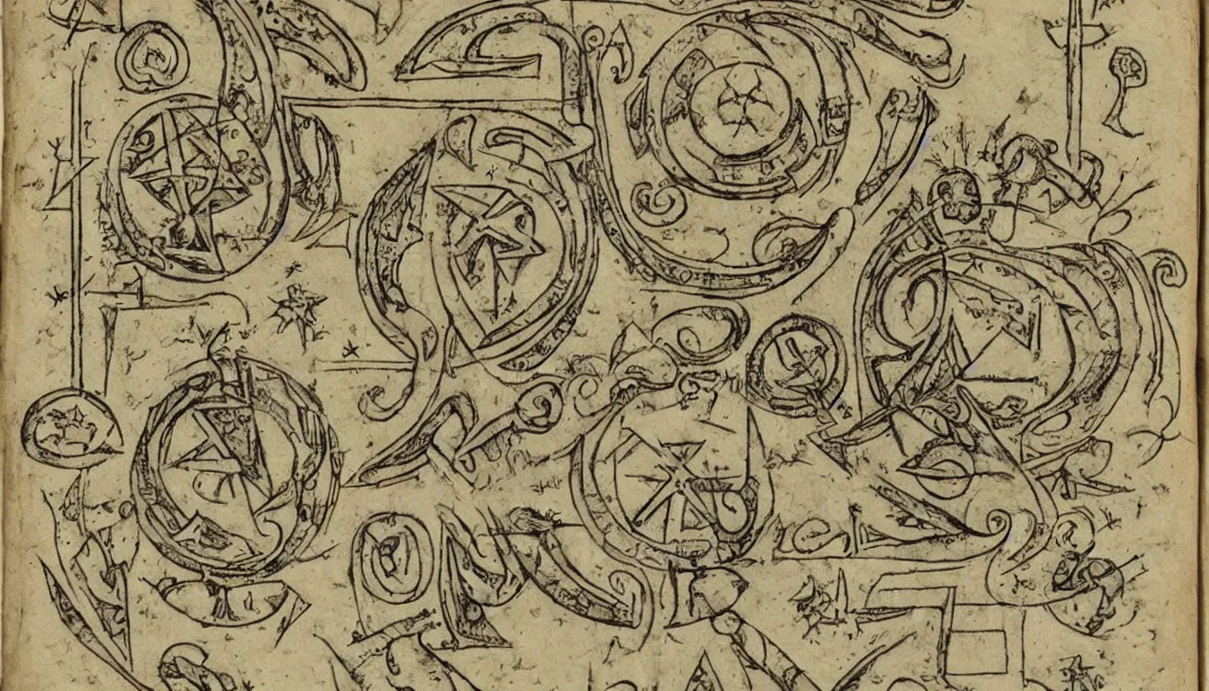 Image similar to disturbing occult manuscript with alien symbols