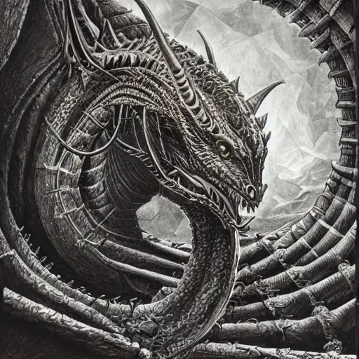 Prompt: a portrait of a dark entropy dragon, detailed, fantasy, scary, realistic, frightening, ornate, horns, spikes, incredible, masterpiece, amazing, wow!, sense of awe, award winning, greg rutowski, bosch, mc escher, dali