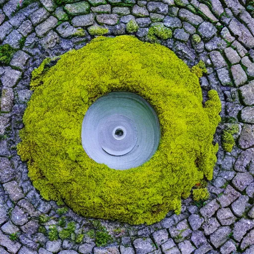 Image similar to radial statue with very yellow moss