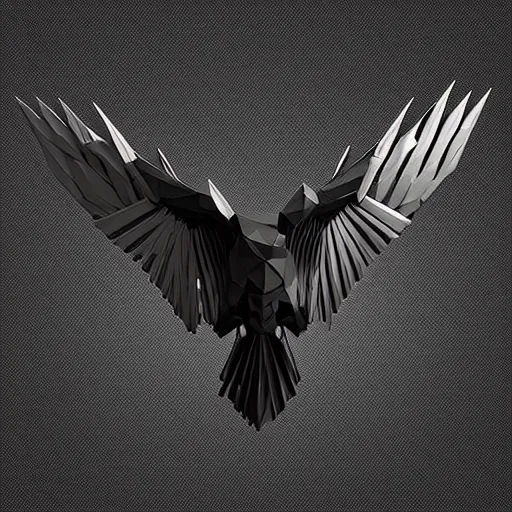 Image similar to 2 dimensional, vector, low poly, crystal eagle icon, black background, cgsociety, artstation, octane render