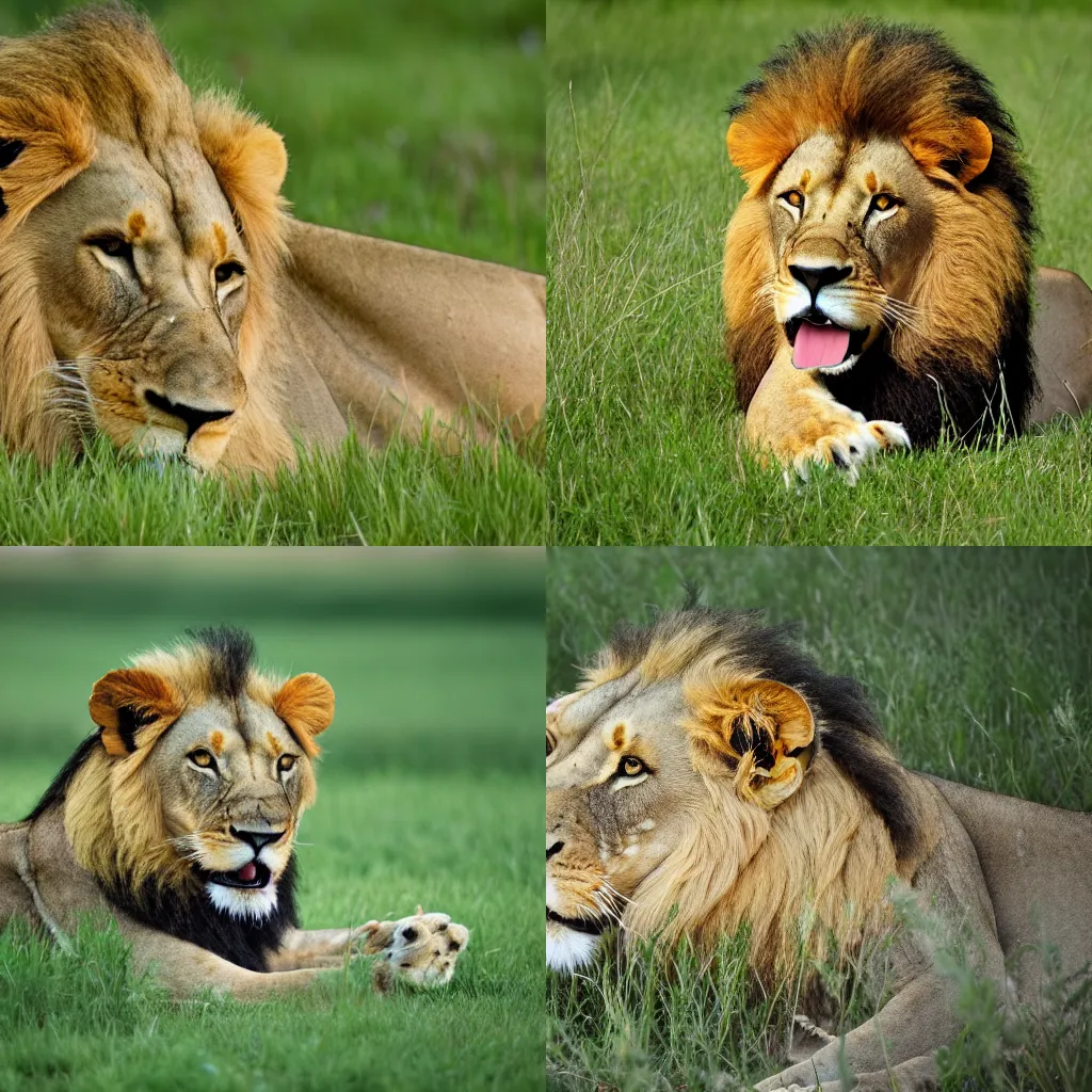 Prompt: Lion eating some grass