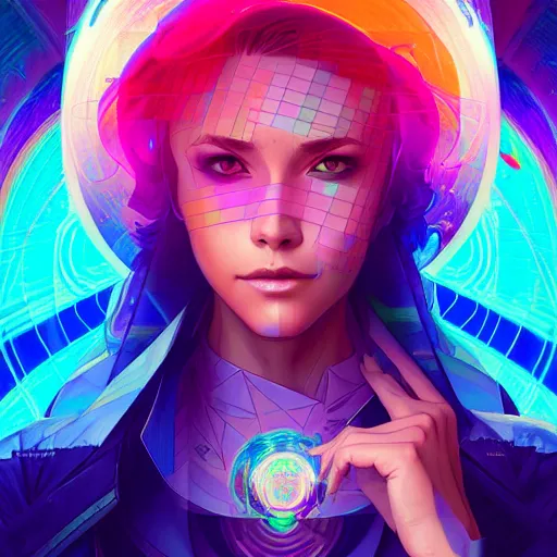 Image similar to a netrunner vortex, vaporwave aesthetic, colorful, psychedelic, digital painting, artstation, concept art, smooth, sharp focus, illustration, art by artgerm and greg rutkowski and alphonse mucha