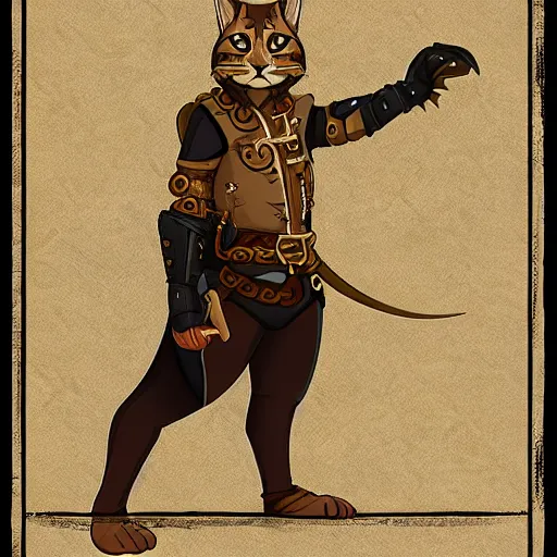 Prompt: d & d style, upper body portrait, tabaxi male, wearing studded leather.