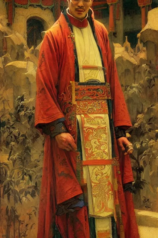 Image similar to priest, character design, ancient china, colorful, painting by gaston bussiere, craig mullins, j. c. leyendecker, tom of finland