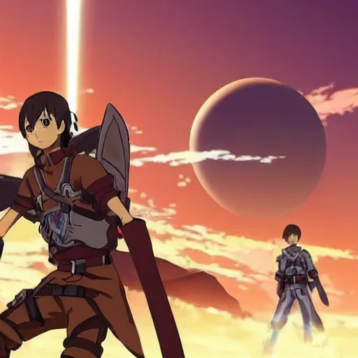 Prompt: sword art online fighting dinosaurs on mars with lost horizon