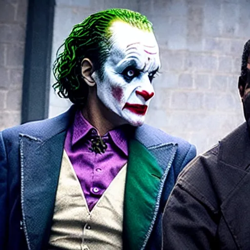 Image similar to film still of Denzel Washington, Denzel Washington, Denzel Washington as joker in the new Joker movie