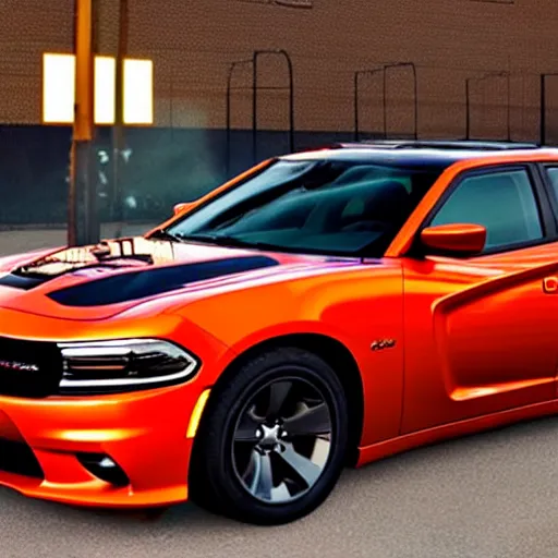 Prompt: a photo of a dodge charger county sheriff livery parked in an empty parking lot at night