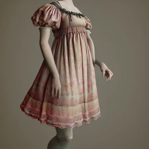 Image similar to 8 k, octane render, realism, tonalism, renaissance, rococo, baroque, cotton candy, portrait of a creepy young lady wearing bohemian long 1 9 7 0 s babydoll dress with flowers