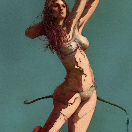 Image similar to watercolor painting of a female figure body, no blur, 4 k resolution, ultra detailed, style of carlos schwabe, dariusz zawadzki, tom bagshaw, tom bagshaw, ismail inceoglu, robert mccall