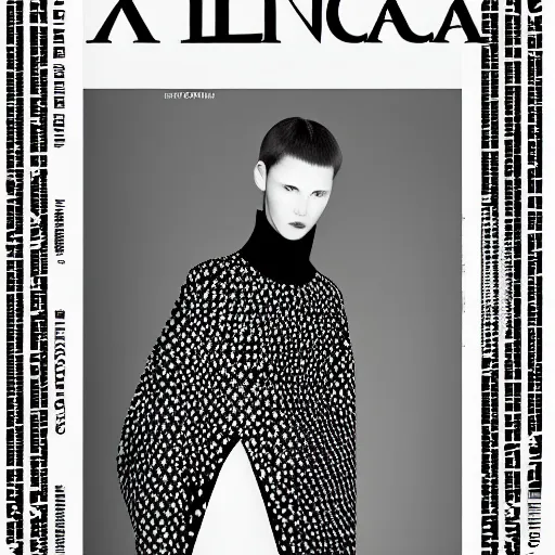 Image similar to black on white editorial cover for balenciaga in style of david rudnick, y 2 k