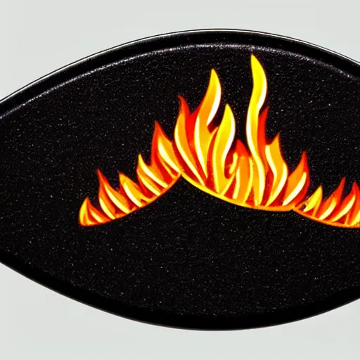 Prompt: a diamond enamel pin depicting a minimalistic illustration fire flames warning label, smooth curves