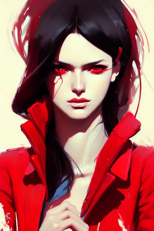 Image similar to a ultradetailed beautiful painting of a stylish woman in a red jacket, by greg rutkowski, conrad roset and ilya kuvshinov trending on artstation