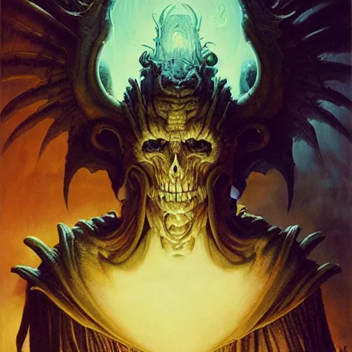 Image similar to head and shoulders portrait of a spectral wraith, d & d, fantasy, greg rutkowski, frank frazetta, alexandre chaudret, boris vallejo, michael whelan, miro petrov, hr giger, magali villeneuve, donato giancola