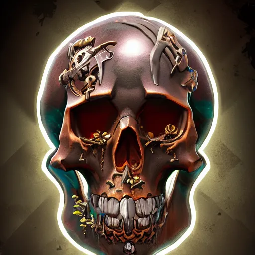 Image similar to ornate diamond skull, style of sea of thieves, detailed, beautiful lighting, high quality, artstation