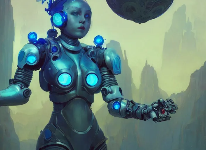 Prompt: wide view picture of a mech armor witch, standing on floating greed cubes with monster companions, model pose, blue hair, lighting eyes, huge magic circles on the hand, magic and fantasy, extremely beautiful and aesthetic and detailed cute face, specular reflection, occlusion shadow, intricate, masterpiece, by ilya kuvshinov and jeremy lipking and quentin mabille