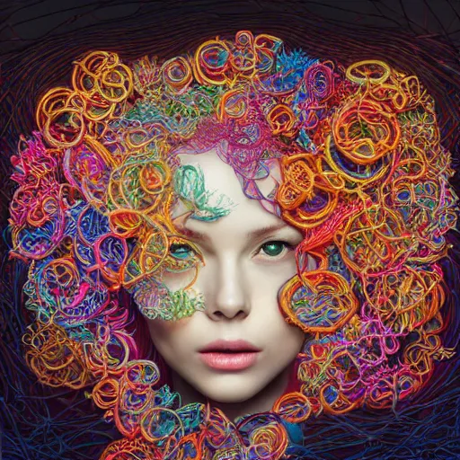 Image similar to the portrait of a ridiculously beautiful and elegant woman partially made of onion rings of all colors, an ultrafine detailed illustration by james jean, final fantasy, intricate linework, bright colors, behance contest winner, vanitas, angular, altermodern, unreal engine 5 highly rendered, global illumination, radiant light, detailed and intricate environment