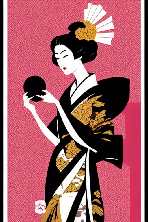 Image similar to silhouette of a geisha, vector art style, medium shot, intricate, elegant, highly detailed, digital art, ffffound, art by jc leyendecker and sachin teng