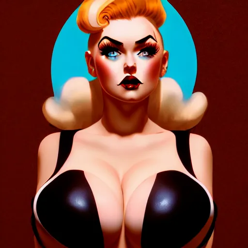 Prompt: rockabilly curvy woman blond hair blue eyes, digital art, cinematic, concept art, 8k, painting, imaginefx, cgsociety, trending on artstation, wide shot, full shot