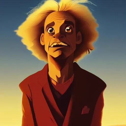 Image similar to portrait of doc brown!!, riding!!!!!!!!!!!!!!!!!!!, on ( ( ( lion king ) ) ) like a horse, disney animation, sharp, illustration, sharp, fanart, anime key art by greg rutkowski, bloom, dramatic lighting sharp focus, cinematic, artbook, smooth, centered