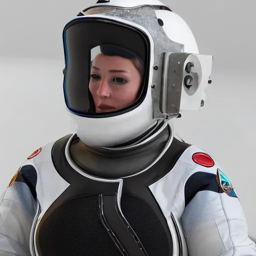 Prompt: cyberpunk supermodel female ice hockey player from 2100 wearing concept space helmet, digital art, octane render, cgsociety