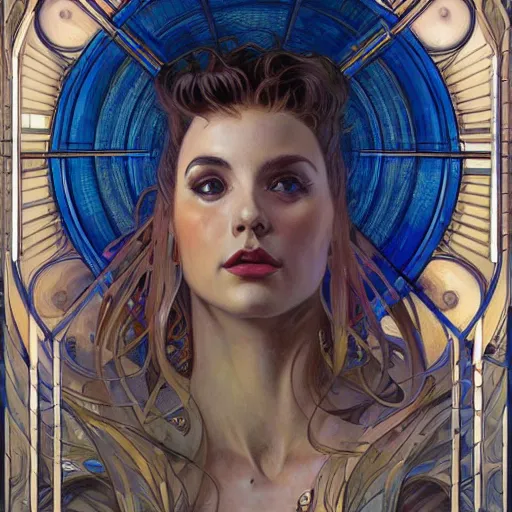 Image similar to a retrofuturist painting in the style of donato giancola, and in the style of charlie bowater, and in the style of alphonse mucha. symmetry, smooth, sharp focus, semi - realism, intricate detail.