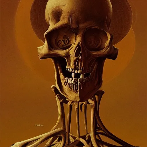 Image similar to A portrait of Skeleton by Zdzisław Beksiński and Ilya Repin,In style of Futurism.digital art, illustration,hyper detailed,smooth, sharp focus,trending on artstation,oil on the canvas,4k