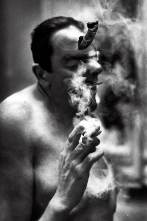 Image similar to a recent photograph of god smoking a cuban cigar by stanley kubrick