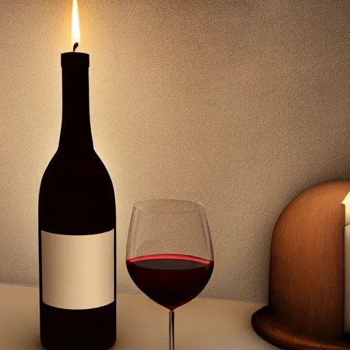 Image similar to wine bottle in candle - lit cool luxury igloo, highly detailed, concept art, realistic, octane render, unreal engine, up close shot