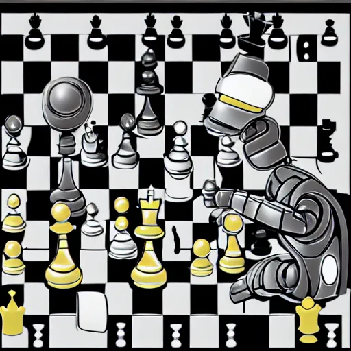 Prompt: a robot playing chess, digital art